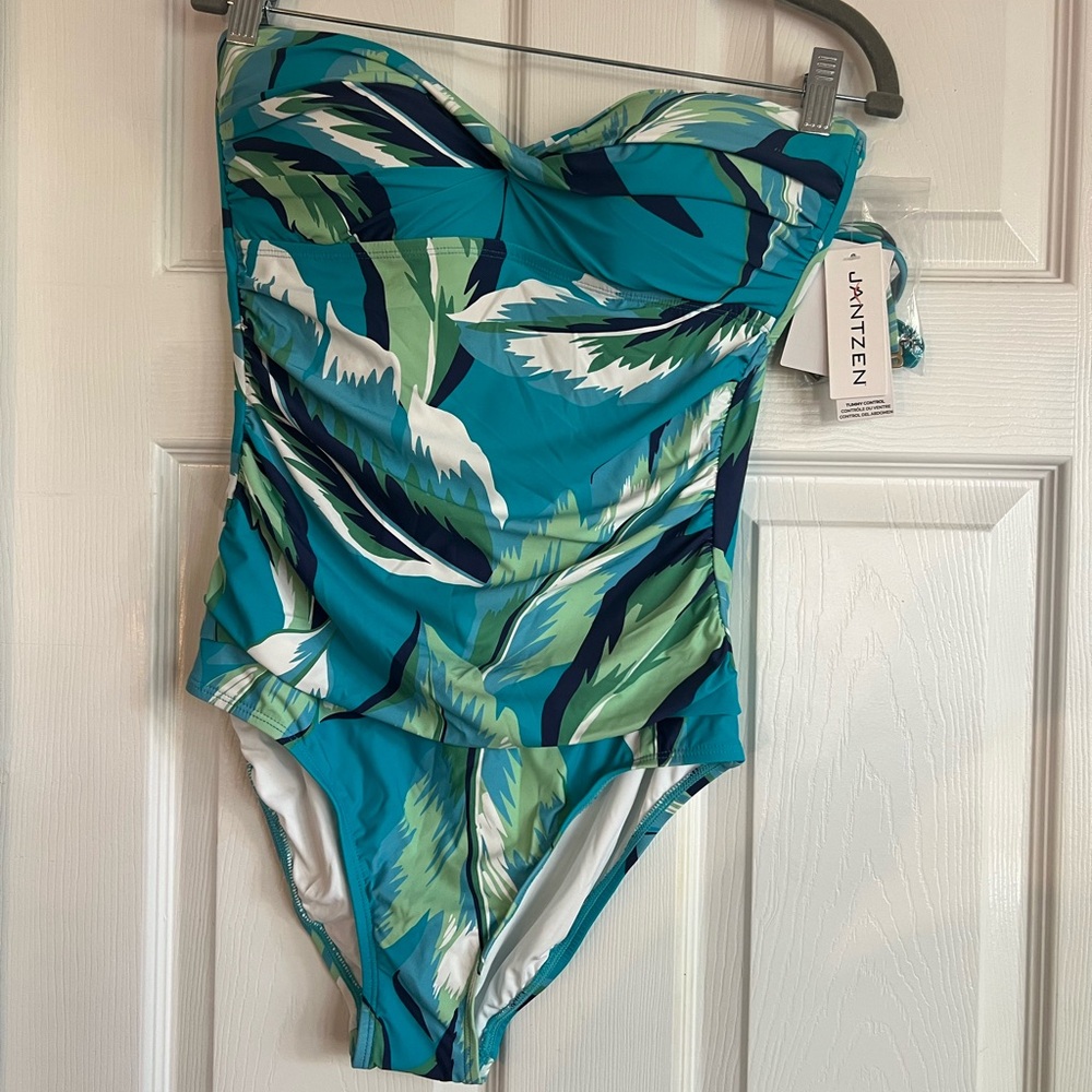 Jantzen Leaf Print Swimsuit in Blue and Green